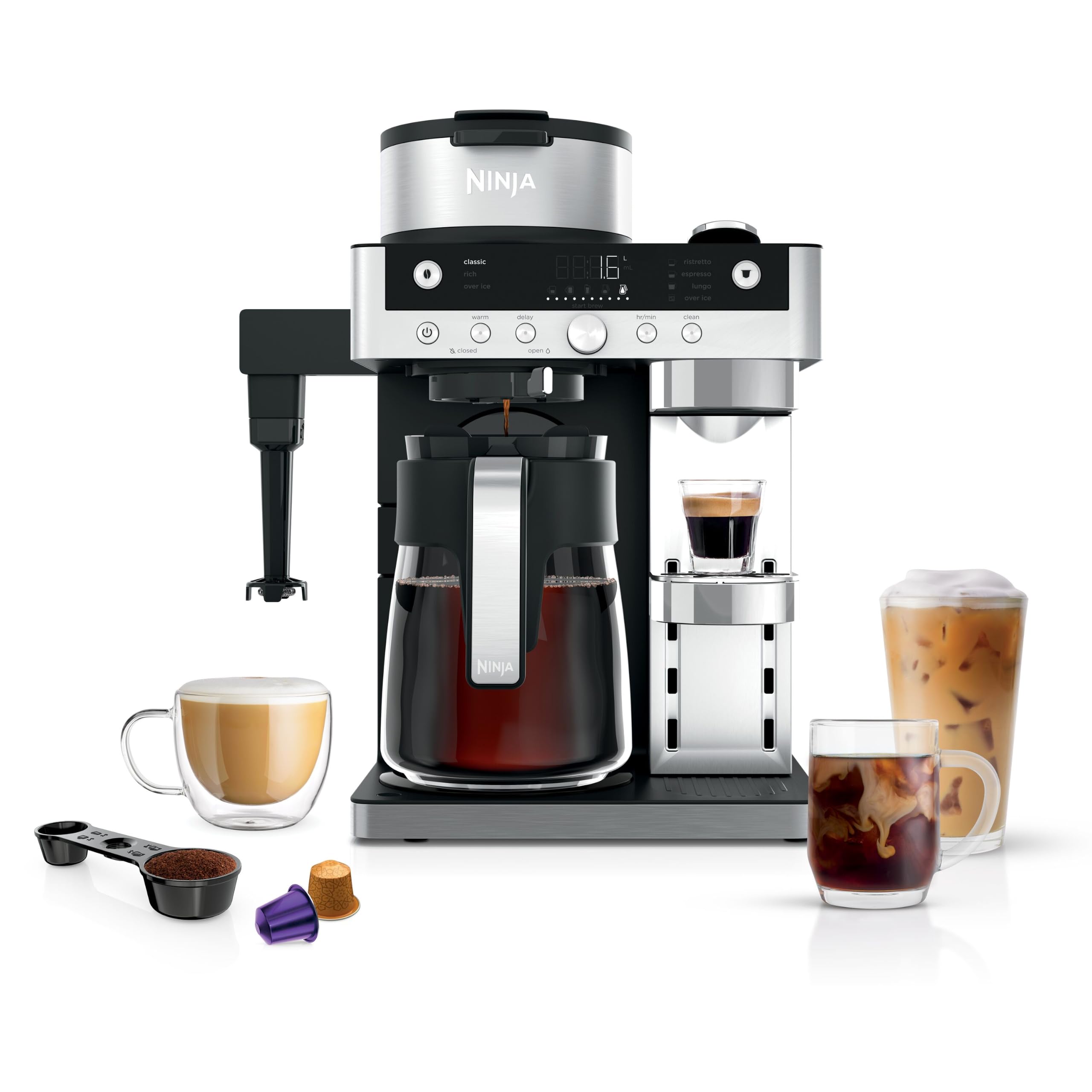 71LJOp00QAL Ninja Prestige 2-in-1 Filterkaffee- und Kapselmaschine, 1–2 Tassen, Milchaufschäumer, Schwarz – Bild 1