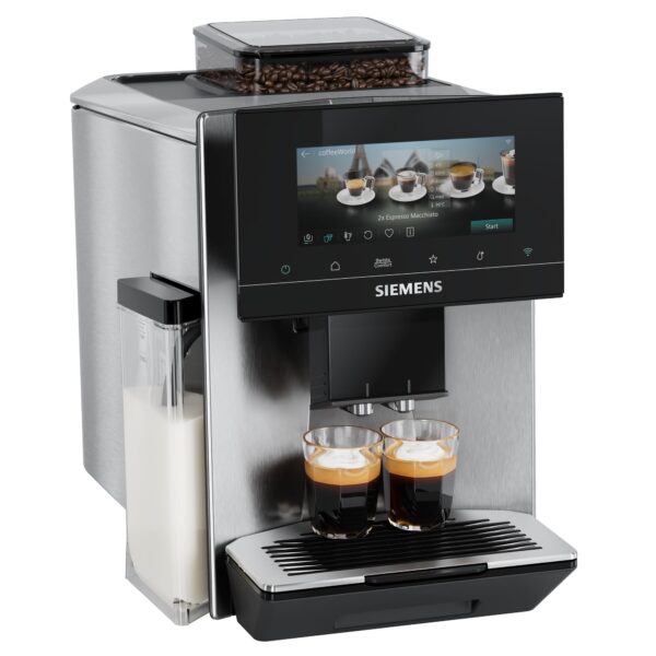 Siemens Kaffeevollautomat EQ900 iAroma, personalisierbare Einstellungen, präzises Mahlwerk, großes, intuitives Full-Touch-Display, Silber, TQ923E03