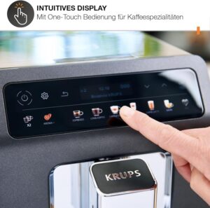 KRUPS Evidence One Kaffeevollautomat mit Milchschlauch, One-Touch-Cappuccino, 12 Getränkespezialitäten, 2-Tassen-Funktion, Farbdisplay, Kaffeemaschine, TÜV-Siegel, Schwarz, EA895N10 – Bild 3